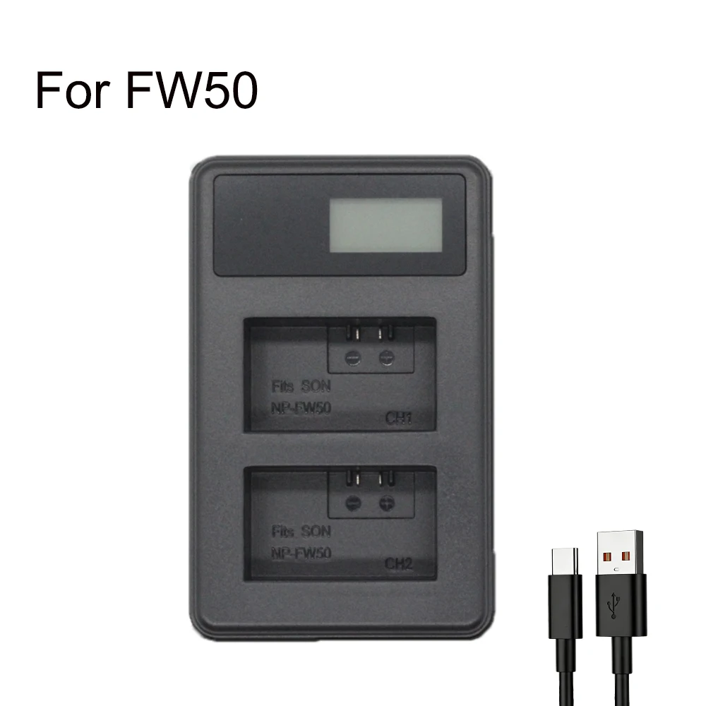 NP-FW50 Dual Channel Charger LCD Screen for Sony ZV-E10 A7 A7R A7S A6000 A6300 A6400 A6500 NEX-5 DSC-RX10 NEX-6 NEX-7 SLT-A37