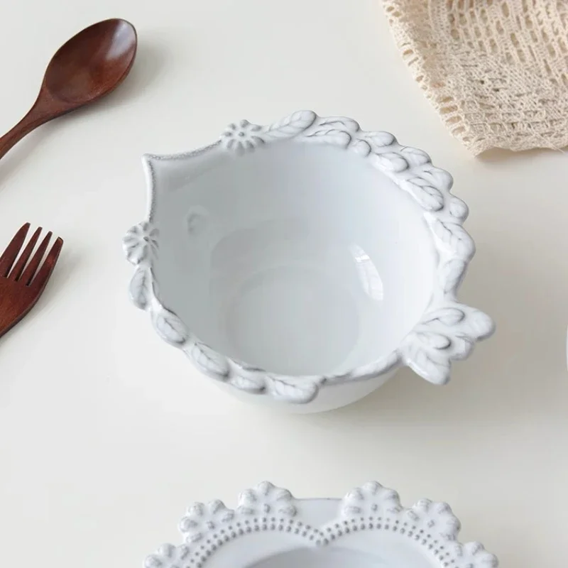 French retro relief lace plate,home Western food plate,dessert fruit salad bowl,classical series tableware,jewelry display plate