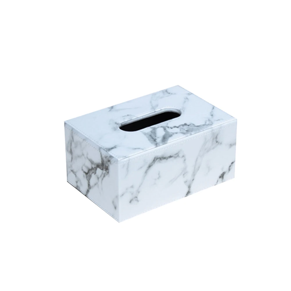 

Hotel Tissue Box PU Leather Desktop Container Car Toilet Paper Holder Storage Marble Pattern Dispenser Rectangular Home Office