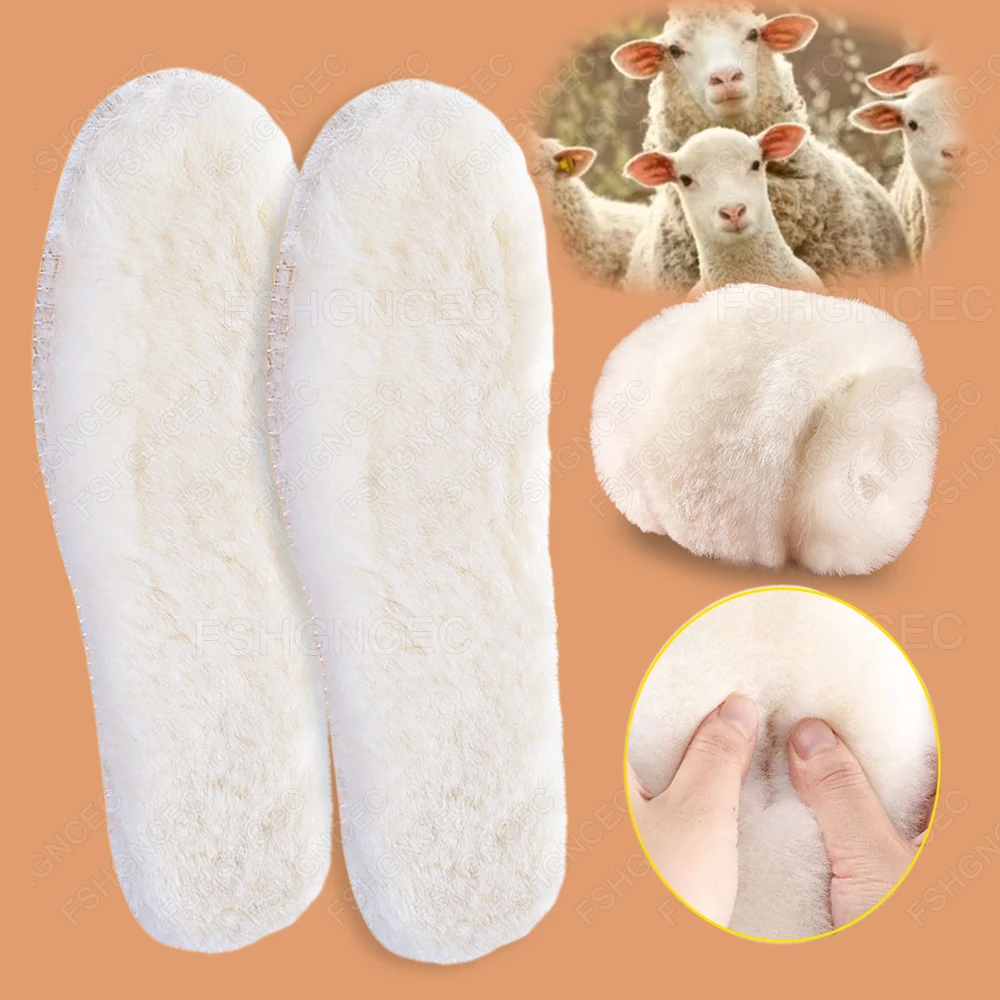 

2Pcs Natural Sheepskin Wool Insole Winter Thicken Thermal insoles for Shoes Woman Man Feet Keep Warm Shoe Pad for Snow Boots