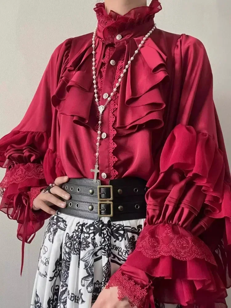 

Japanese Kawaii Girl Sweet Cute Lolita Lantern Sleeve Shirt Summer Y2k Aesthetic Lace Patchwork Blouse Top Women JK Loose Blusas