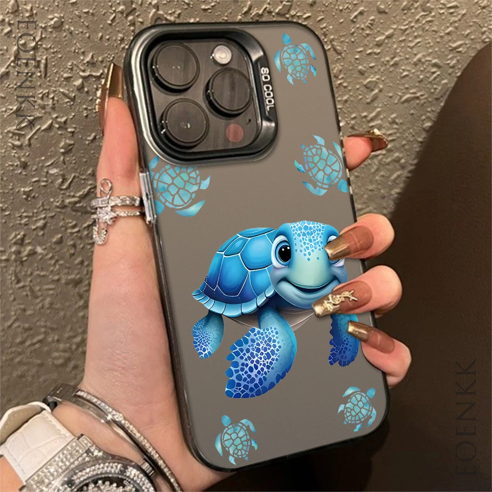 Cute Blue Turtle Phone Case For iPhone 16 Pro Max Case iPhone 14 15 13 12 11 XS X 15 14 Plus 12 13 Mini Protection Hard Cover