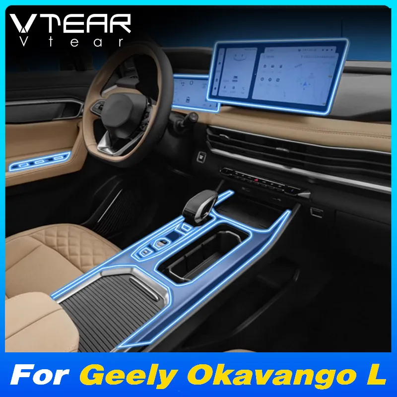 Vtear Car Console TPU Stickers Cover Interior Dashboard Panel Film Trim Protection Accessories For Geely New Okavango L 23-24