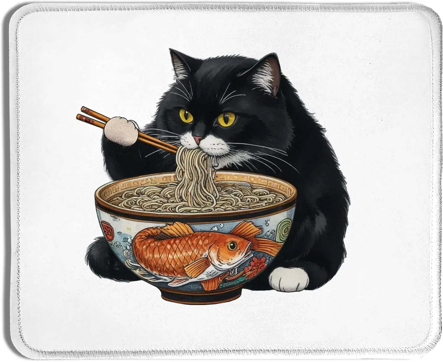 

Interesting black cat eating noodles mousepad HD printed computer accessory, high quality, suitable for gamers and offices