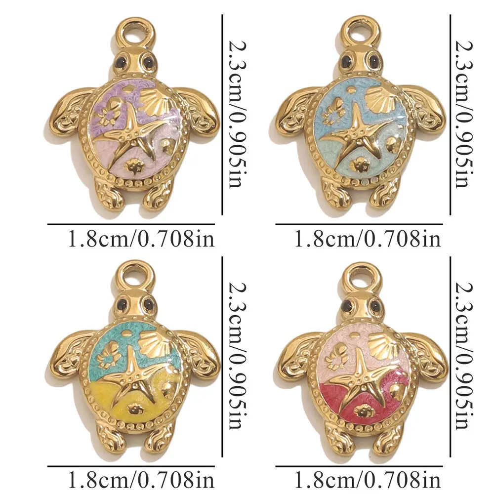 5 uds. De dijes de tortuga esmaltados en relieve de acero inoxidable, accesorios para hacer joyas, pulsera, collar, pendientes, llavero, Material