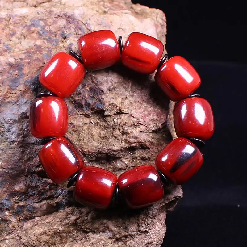 Authentic Tibetan natural old , genuine with blood streaks and red flowers, yak horn hand bracelet, collectible