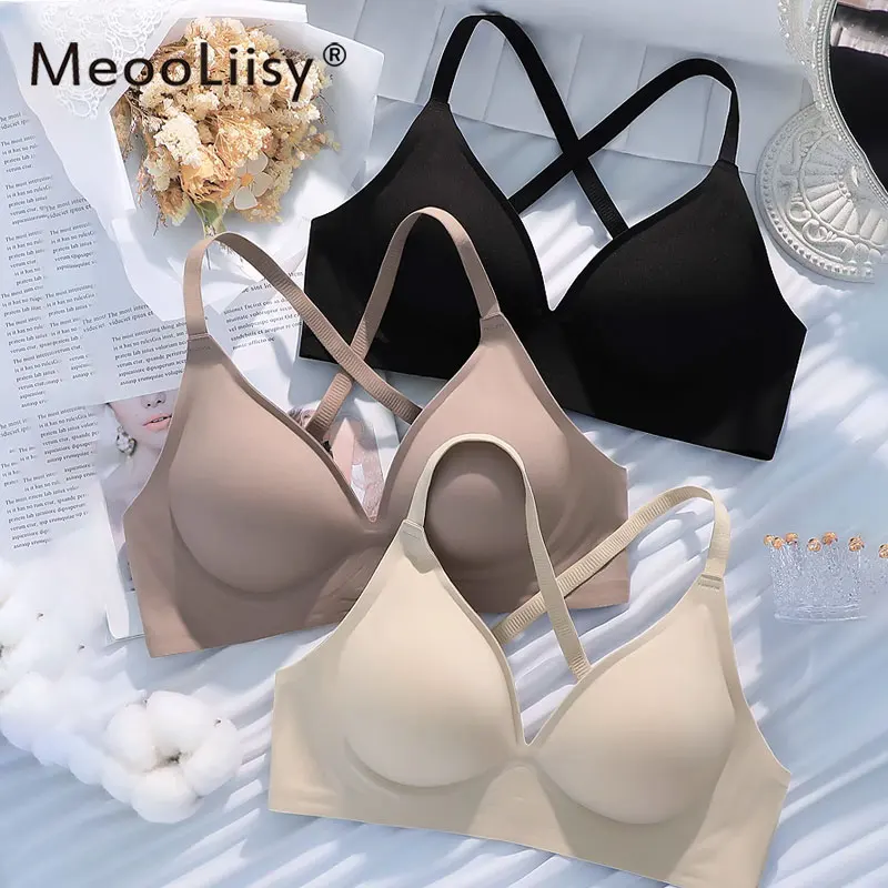 MeooLiisy Seamless Deep V Small Chest Push Up Underwear Beautiful Back Expanded Teenage Bra Sexy Comfortable Soft Steel Ring