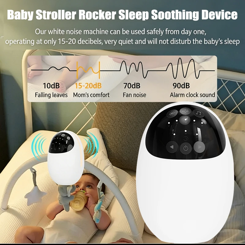 Image of Tragbarer Babywippen-Schlafhelfer: Kabelloses Bluetooth-Vibrationsgerät mit beruhigender Musik und weißem Rauschen
