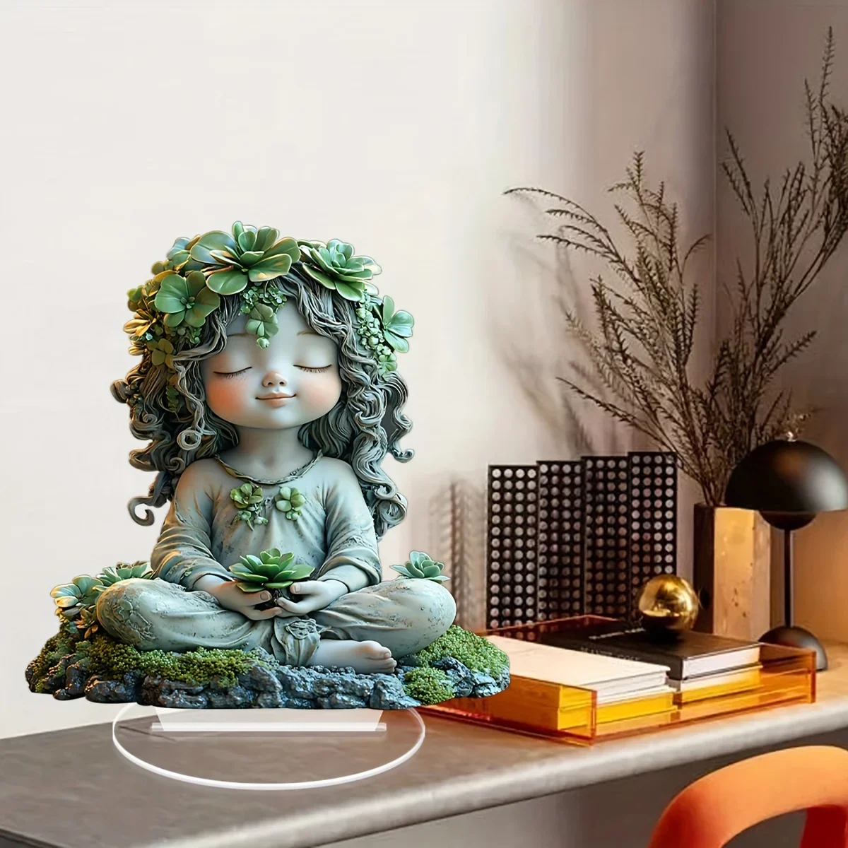 Hanging Decorations Girl Statue/Bohemian Acrylic Tabletop Decor with Stand, Gift for Office and Windowsill