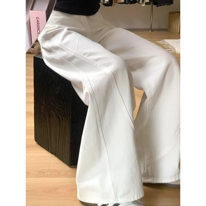 

White Pants Women's Wide Leg Pants Full Length Cotton Loose Summer Y2k Jeans Button Casual Korean Fashion Trousers Women