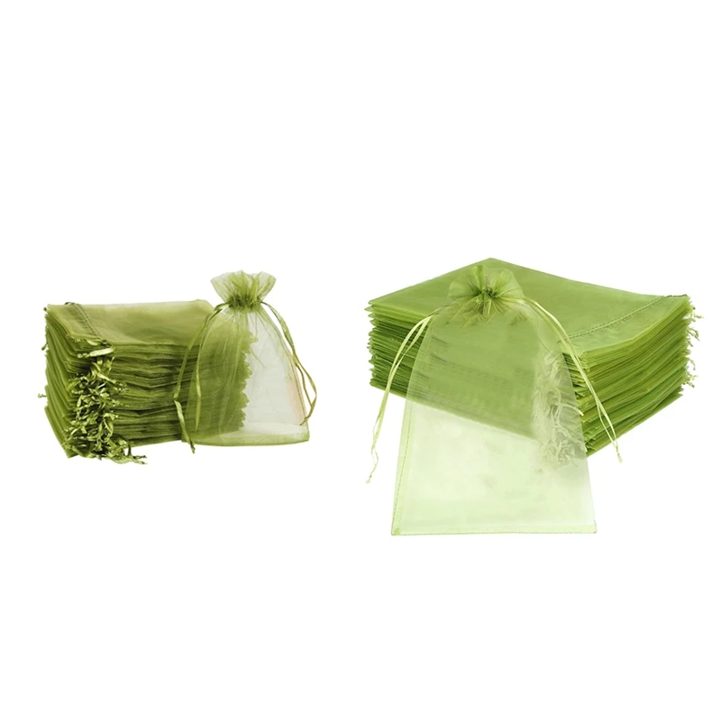 100 buah tas pelindung buah (4x6 inci) tas serut tutup jaring hijau untuk perlindungan buah taman sayuran mudah dipasang