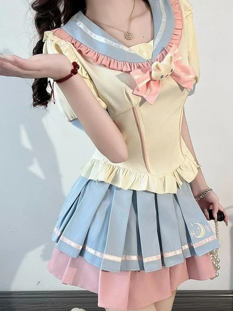 Corea giapponese moda vestito college camicetta gonna a pieghe vestito ragazza casual uniforme scolastica quotidiana set bel stile Jk uniforme