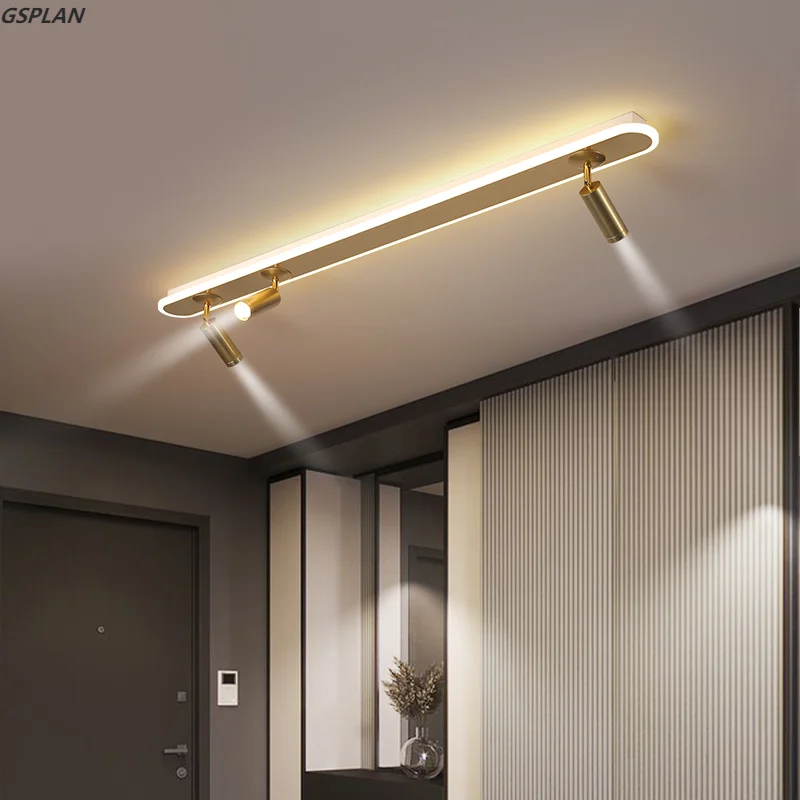 Acrílico Branco Faixa LED Lustre Com Spotlight, Novo lustre moderno, Usado para sala de estar, Cozinha, Corredor, interior