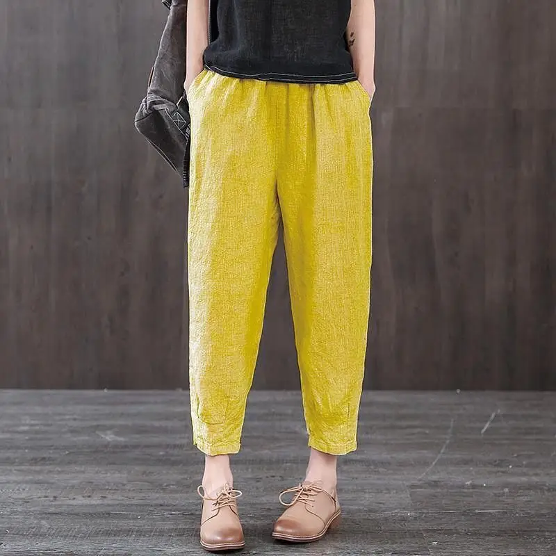 New Women's Casual Pants Thin Loose Cotton Linen Nine Points Harlan Bla Mom Straight Leg Pants Spring Summer High Waist