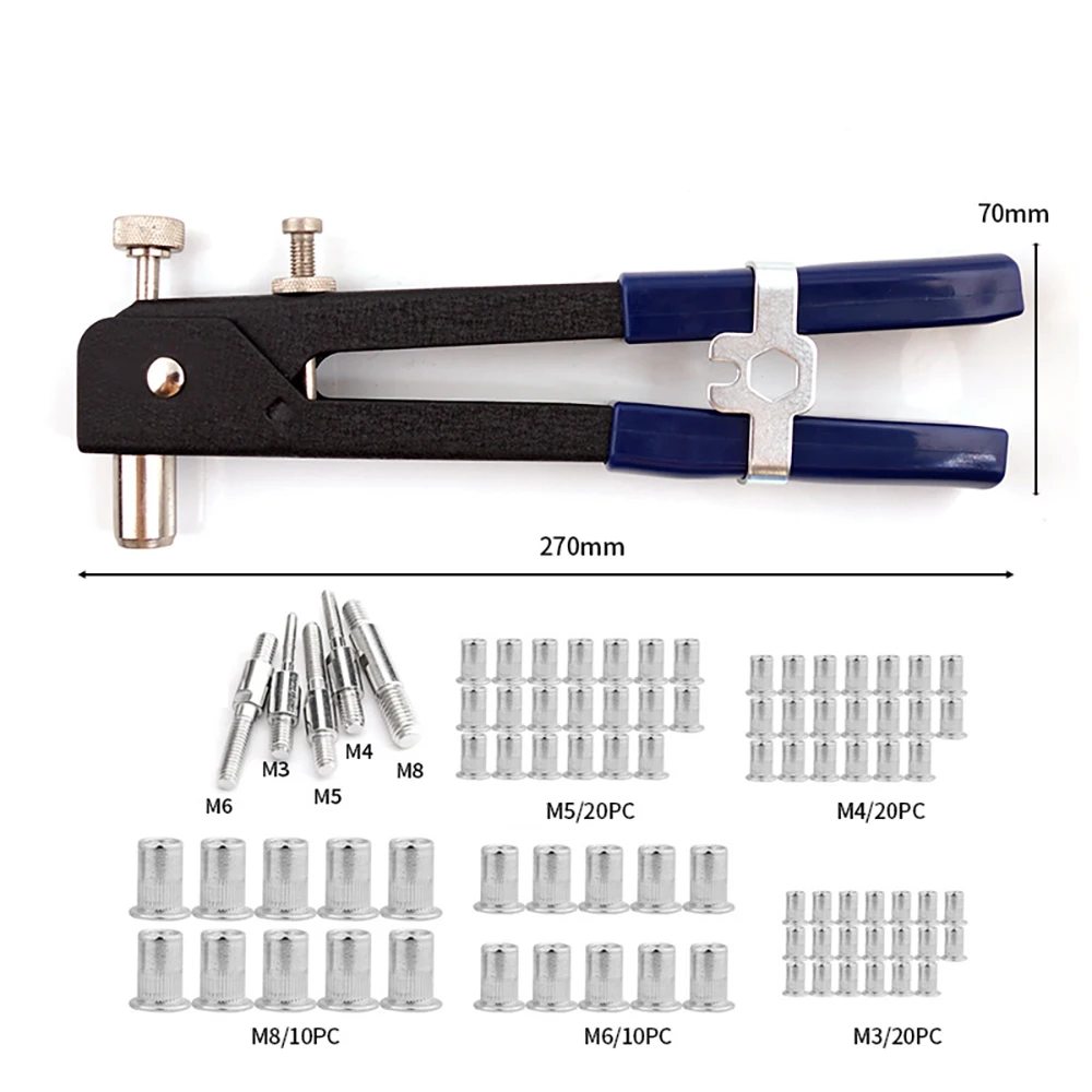 ALLSOME 86 Pcs Set Rivets Gun Riveter Nut Gun Kit M3-M8 Manual Threaded Nut Rivers Tool Stainless Steel DIY Repair Tools
