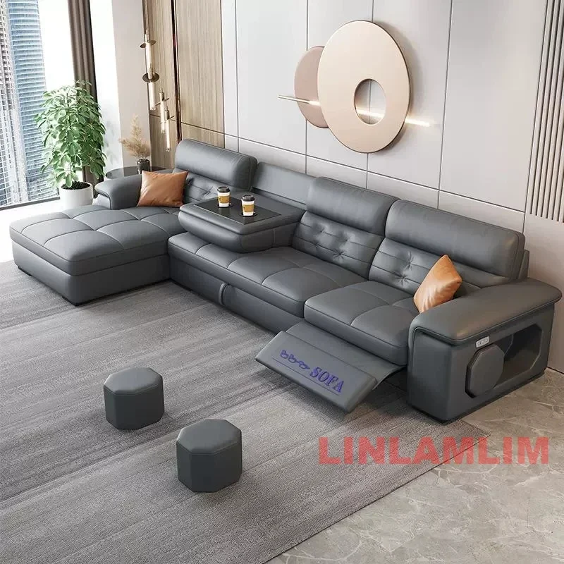 Linlamlim Sectional Sofa Bed with Storage, Genuine Leather Reclining Couch, Living Room Space-Saving Convertible Sleeper Sofa