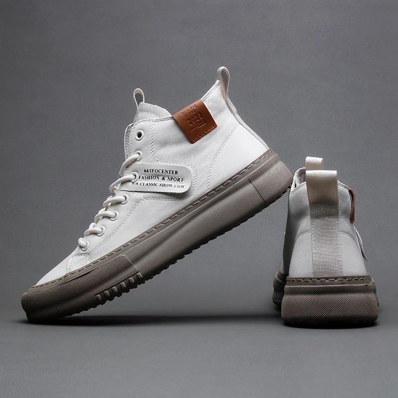 Jesienno-zimowe nowe męskie buty sportowe typu mid-top, buty męskie, zimowe ciepłe skórzane buty, wszechstronne białe buty, modne krótkie buty z