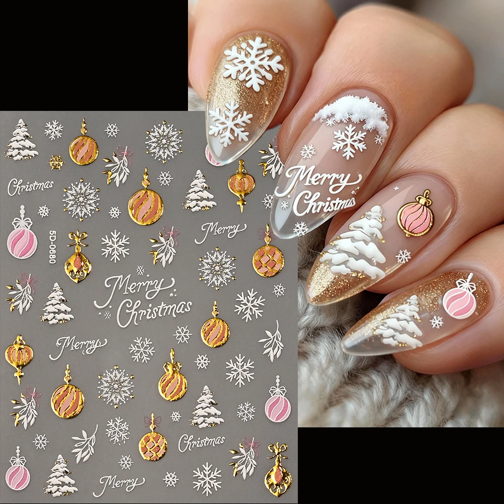 2 قطعة معدنية 5D عيد الميلاد مسمار احباط ملصقات سانتا كلوز/شجرة عيد الميلاد/رقاقات الثلج/قوس أجراس ذاتية اللصق مسمار الشارات DIY بها بنفسك مانيكير #2