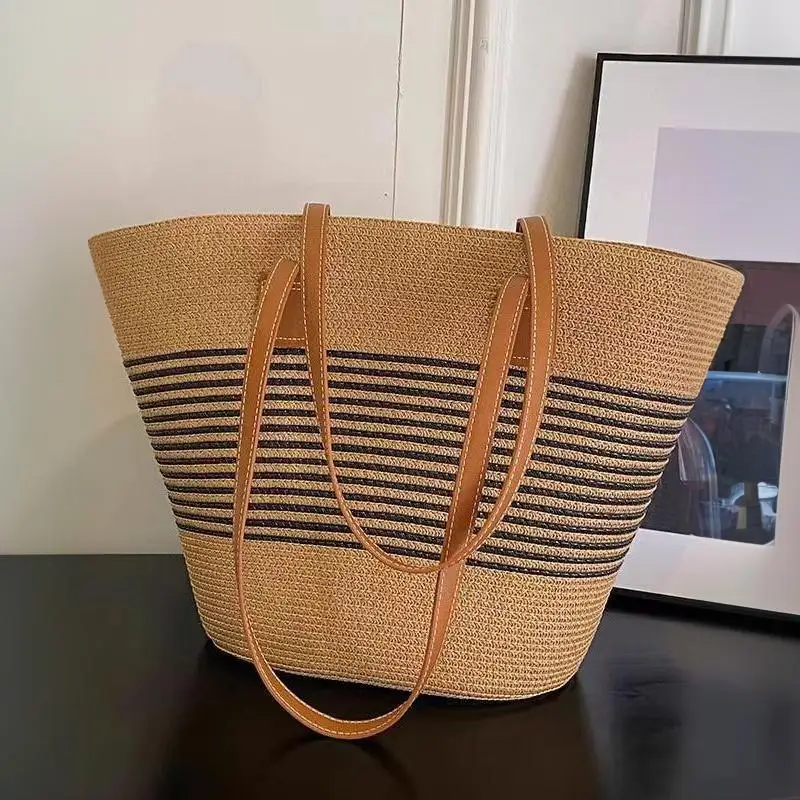 Damen-Sommer-Inswind-Stroh-Umhängetasche mit großem Fassungsvermögen für Strand, Reisen, Urlaub, täglichen Gebrauch, Einkaufen, Pendeln und kurze Ausflüge – Detail 4
