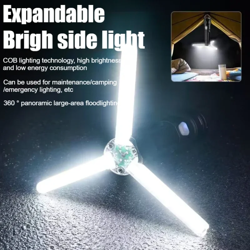 Outdoor Powerful LED Flashlight Portable USB Rechargeable LED COB Camping Torch 5 Modes Multi Functional Emergency Lantern