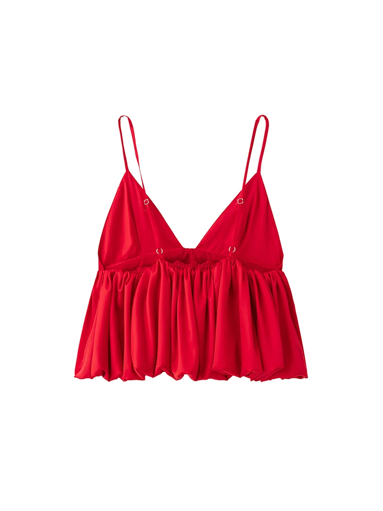 KUCLUT Frauen Mode Rot Plissee Backless A-Line Camis Tops Vintage Dünnen Trägern V-ausschnitt Weibliche Chic Dame Crop Tops