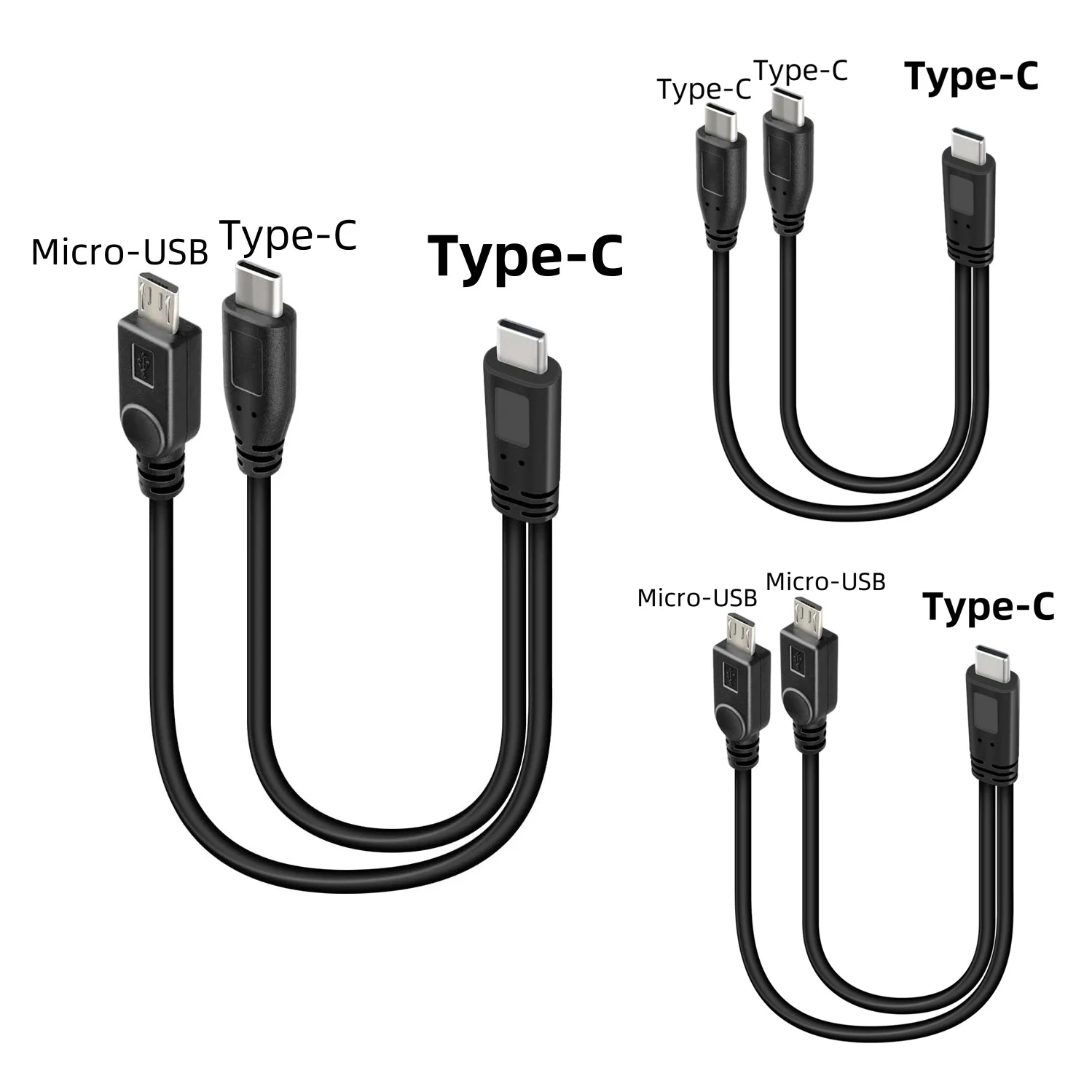 0.3m/1Ft USB C Y Splitter 2 in 1 Type-C to Micro-USB & USB C Charging Cable for Mobilephones Tablets and More (Charging Only)