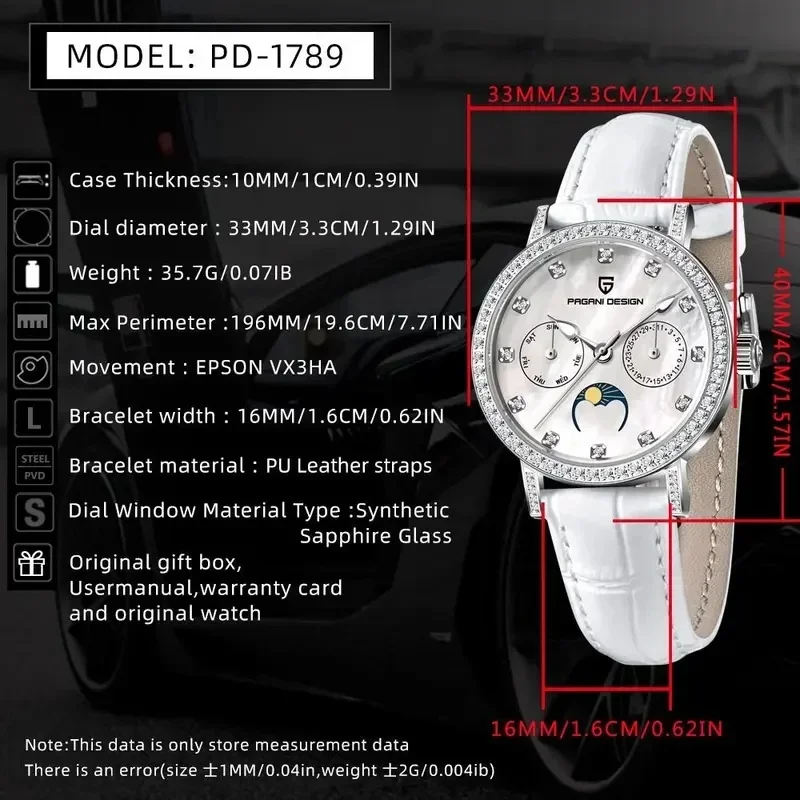 PAGANI DESIGN PD1789 Exquisite Luxury Ladies Wristwatch Japan Movement Sapphire Crystal Leather Strap Fashion Women Quartz Watch