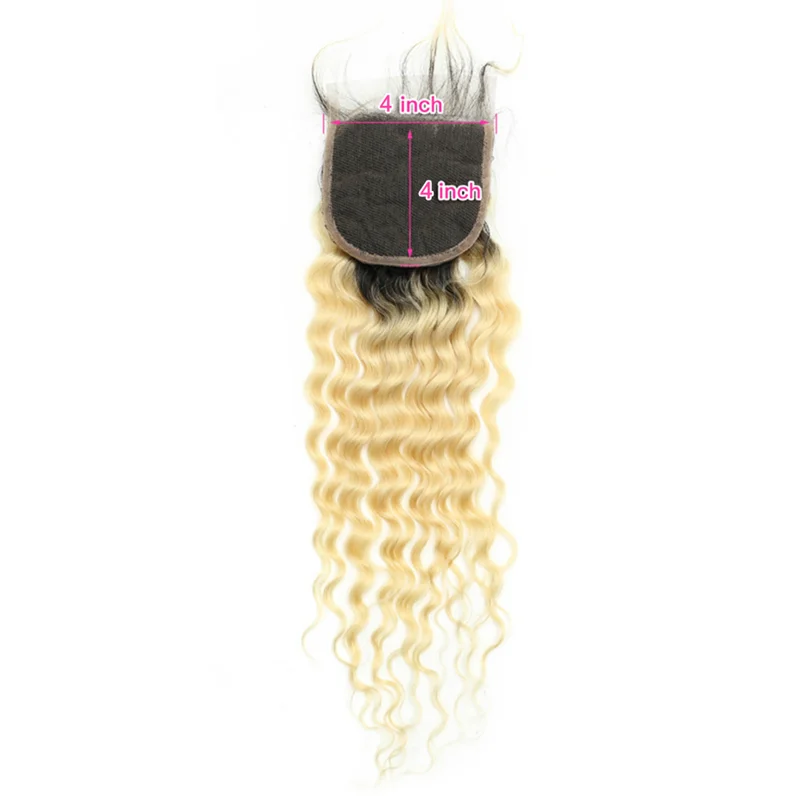 Diva Me 1B 613 Blonde Ombre Deep Wave Bundles mit Verschluss 8–30 Zoll brasilianisches Remy Haar 2 3 4 Bundles mit 4x4 Spitzenverschluss – Detail 3