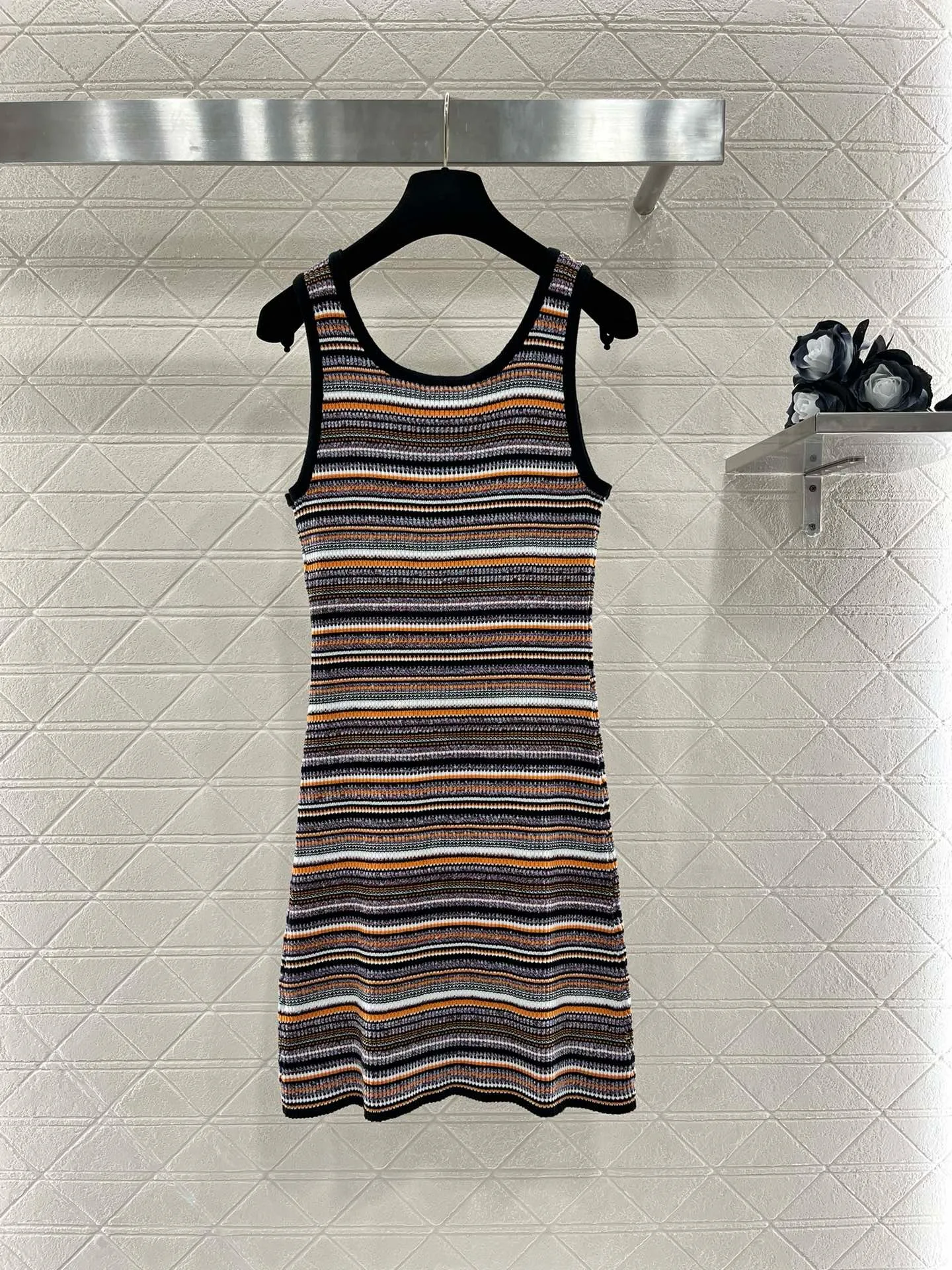 

EVACANDIS New High Quality Bohemian Women Striped Knitted Sleeveless Midi Dress Cotton Hit Color Chic Casual Sweet Beach Style