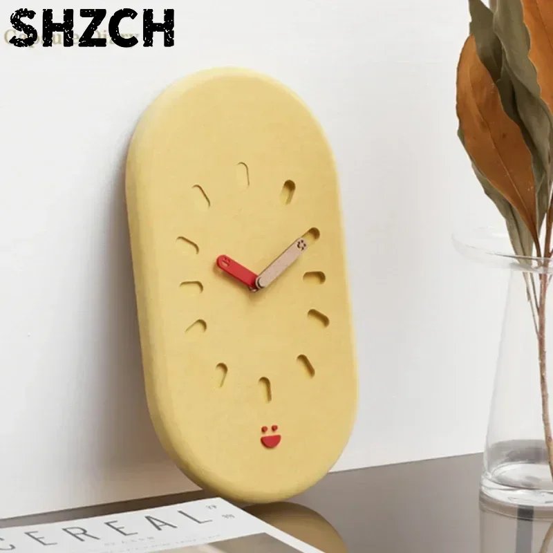 Simple Living Room Wall Clock Fashionable Hanging Clock No-Hole Large Wall Clock Creamy Wall Timepiece Ideal for Home Offices