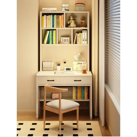 Modern Solid Wood Children's Study Table with Bookshelf Student Desk Office Liftable Household Table and Chair Set Laptop Table