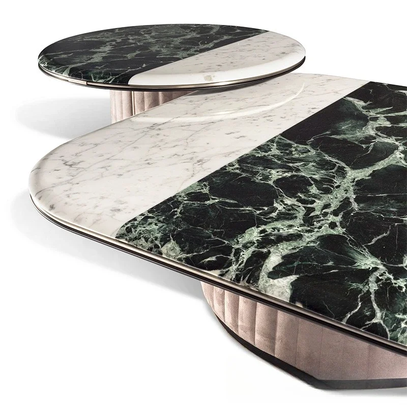 

Light luxury Italian high and low combination coffee table designer natural marble parquet coffee table