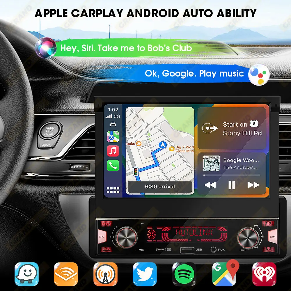 1Din 7 ''MP5 مشغل راديو شاشة قابلة للسحب التلقائي Carplay اللاسلكية أندرويد السيارات الوسائط المتعددة FM AM RDS USB نوع-C ستيريو السيارة #4