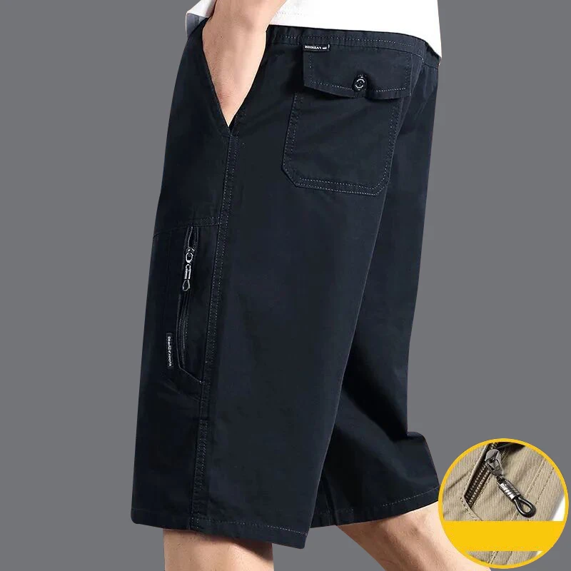 Classic Cargo Shorts Men Zipper Pocket Casual Knee Shorts Loose Straight Cotton Work Shorts Man Clothes