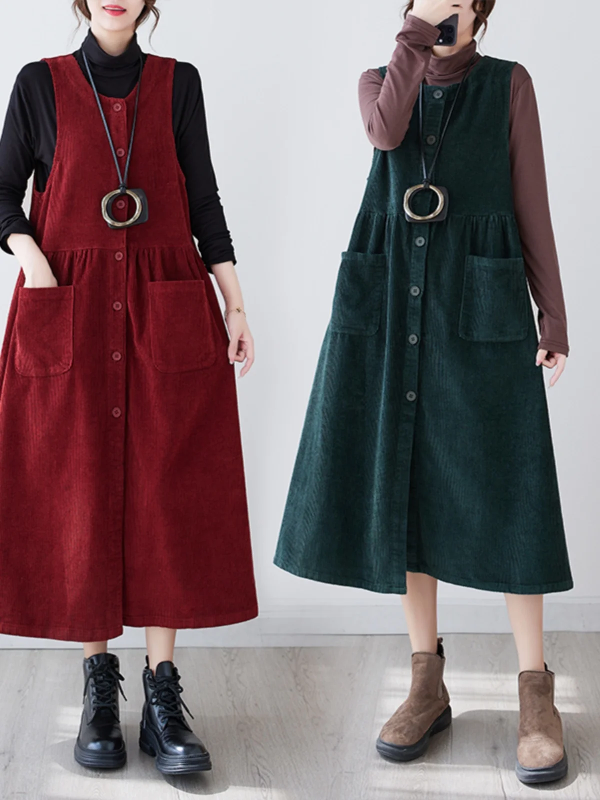 Gilet in velluto di cotone retrò Waed Dr Gonna a trapezio a vita alta a colori da donna con bottone singolo Svel Dr Autunno Inverno