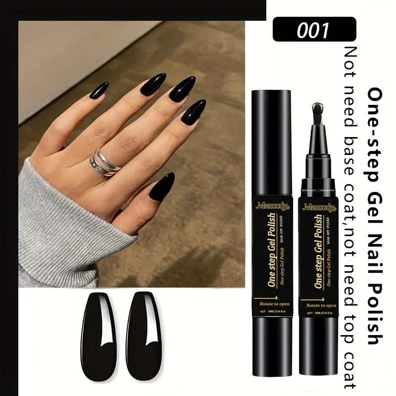 طلاء أظافر جل بخطوة واحدة باللونين الأبيض والأسود - لا يتطلب معطفًا أساسيًا/طلاء أظافر أسود لامع يدوم طويلاً، ومطبق في واحد #2