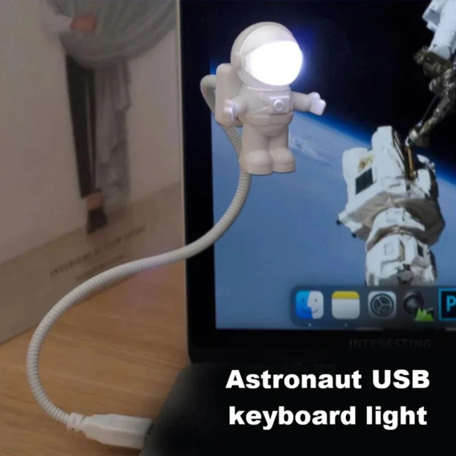 One-of-a-Kind Perfect Unique Astronaut LED Rechargeable Desk Lamp with Book Light for Laptop Users - Ideal Night Lamp, Creative