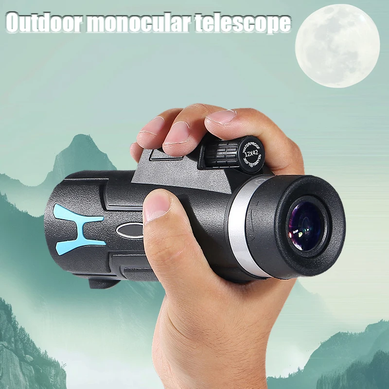 12X42 Monocular Wide Field Of View Portable FMC-Coated Optical Glass IPX4 Waterproof Telescope For Travel Hunting Hiking Concert