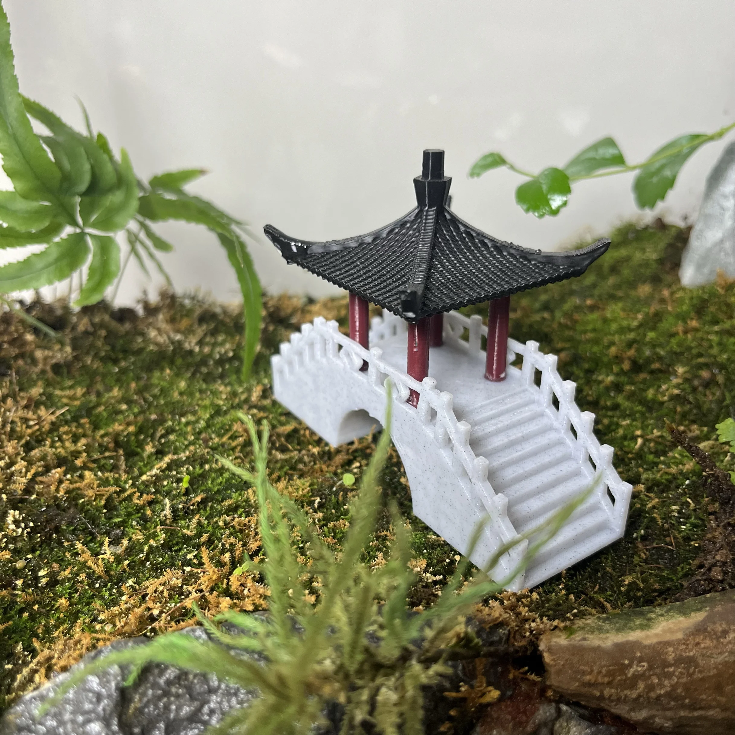 Chinese ancient building Zen corridor bridge 3D printing micro landscape garden rockery bridge creative DIY decoration