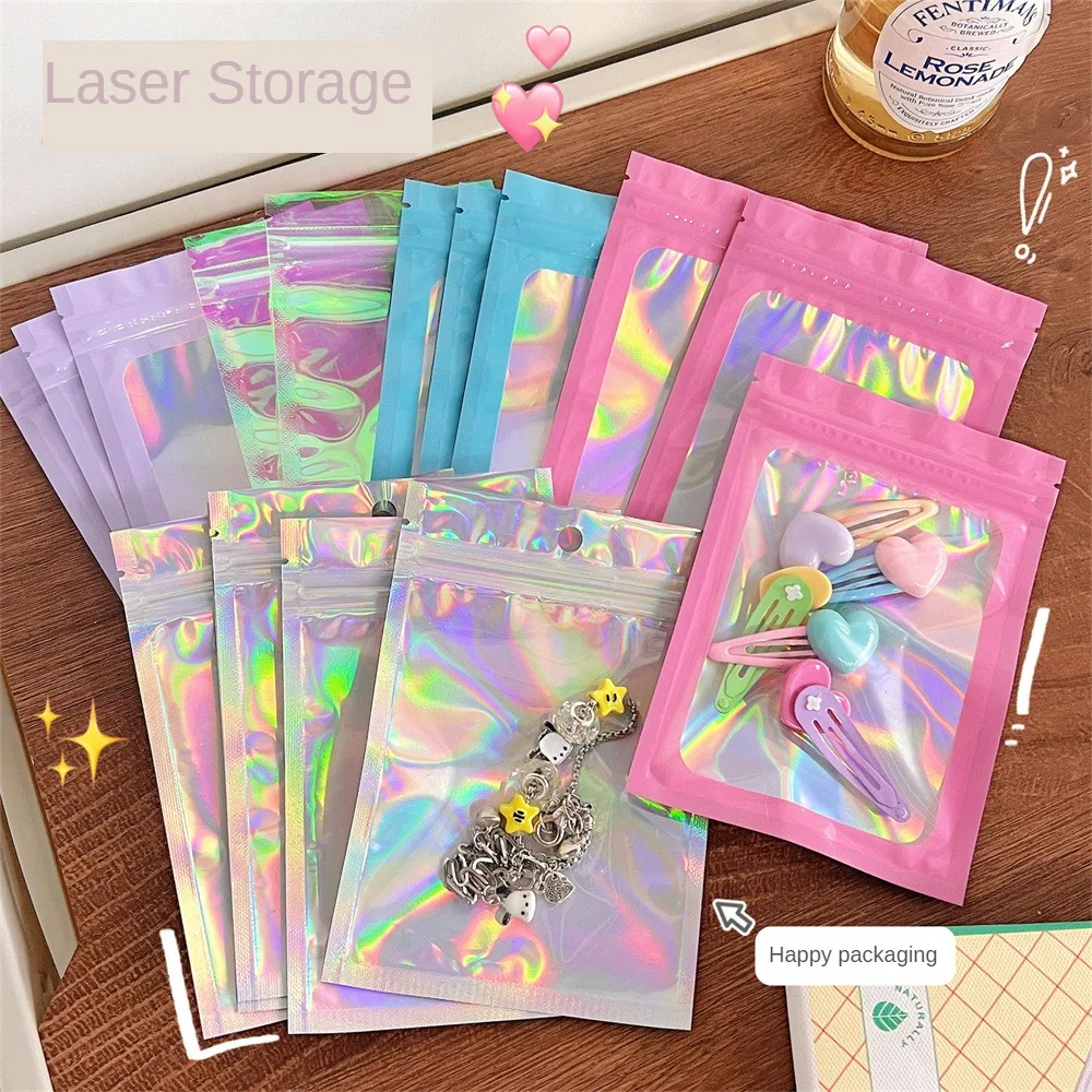 50/30/1pcs Laser Color Self-sealing Bag Jewelry Cosmetic Packaging Bag Magic Color Plastic Sealed Bag Nail Art Packaging Bag