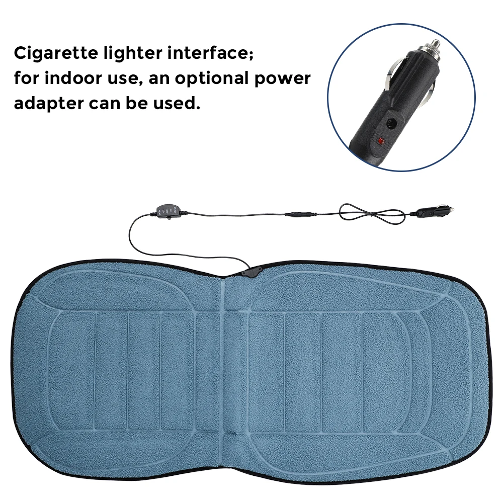 Heated Car Seat Cushion Universal 12V Plush Faux Lambswool Warm Seat Cover with Non-Slip Straps for Car SUV Truck Winter Driving