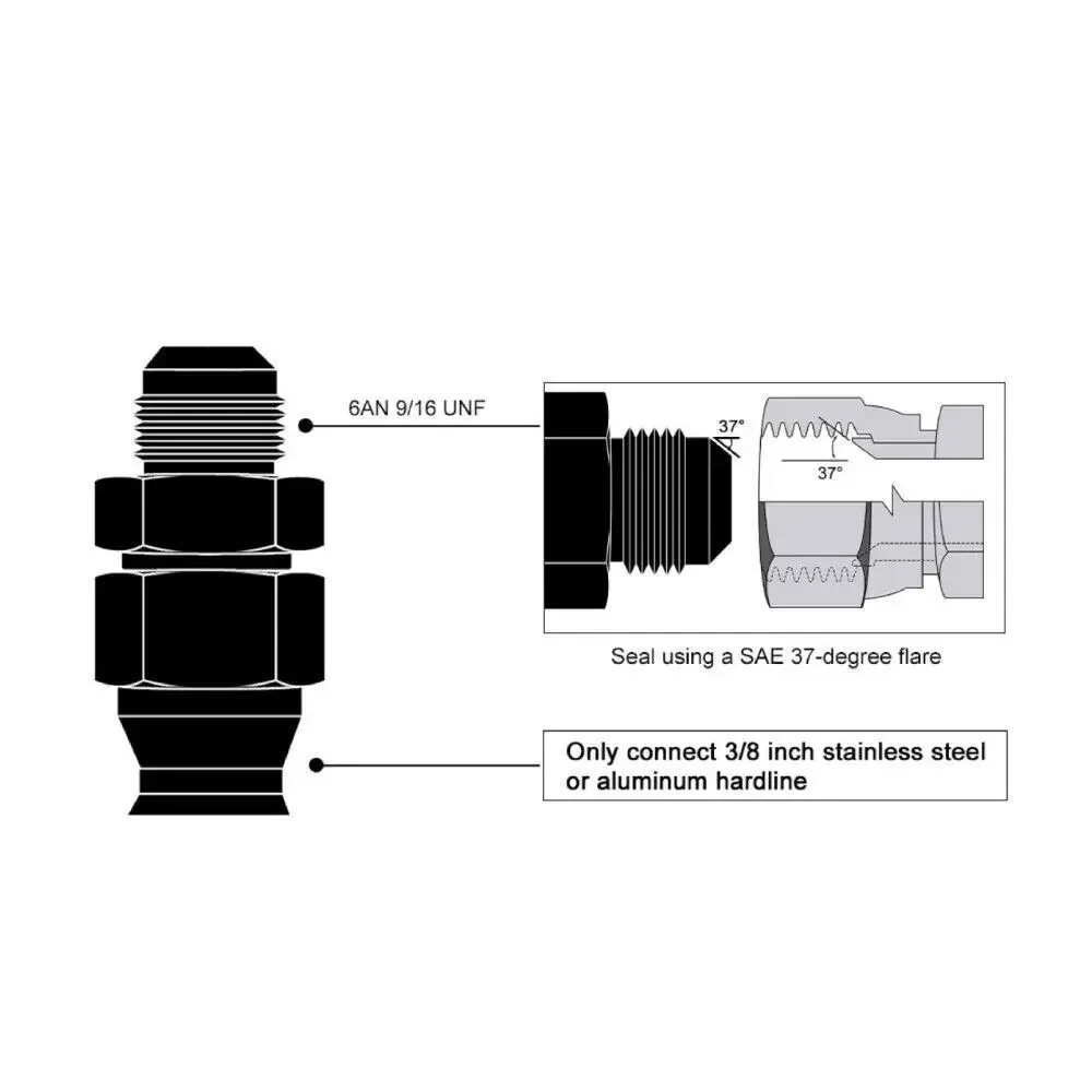 4 pezzi da 6AN a 3/8 "tubo linea rigida adattatore linea carburante raccordo tubo di compressione AN6 nero