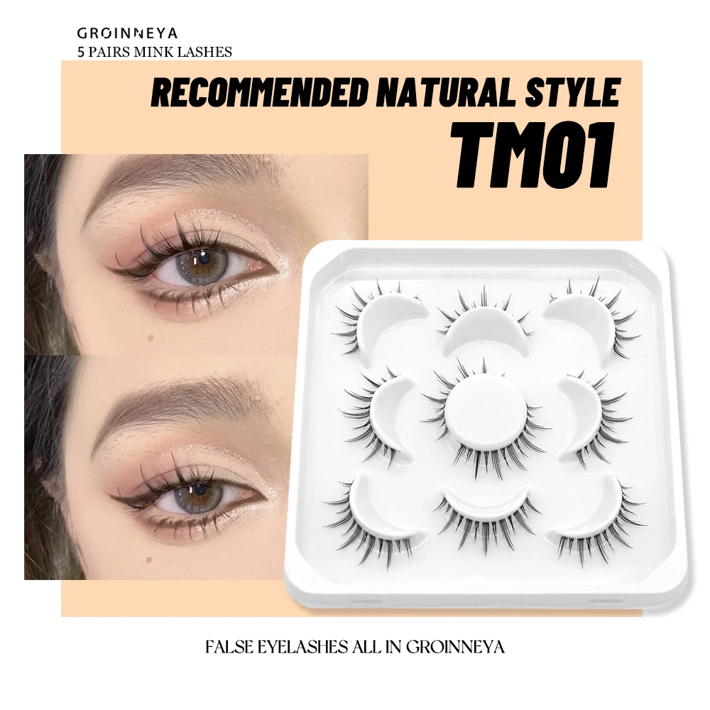 Manga Lashes 5 Pairs cosplay 3D Faux Mink Lashes Natural short Full Strip Lashes Clear Band Soft Natural Eyelashes Extension