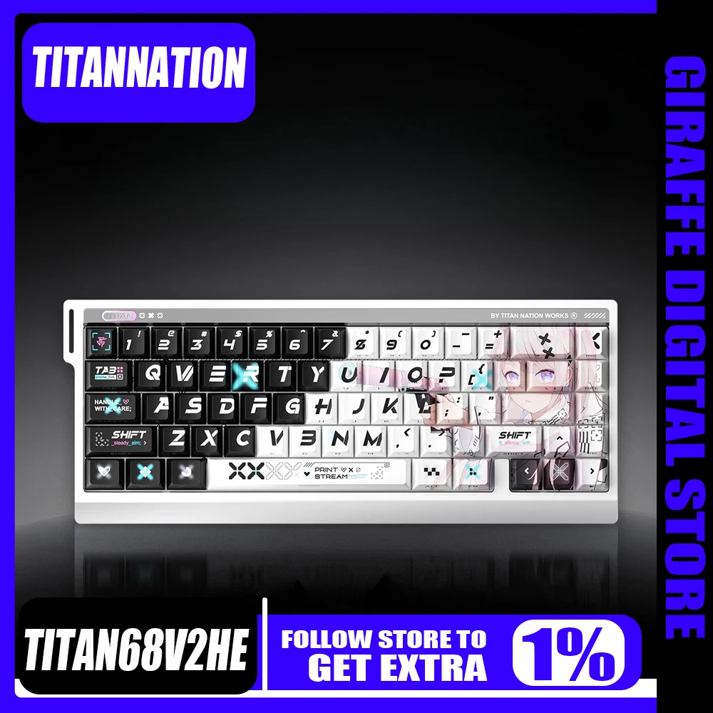 

New TitanNation TITAN68V2HE Wired Magnetic Switch Keyboard RT0.001mm 0.08ms Low Delay TITAN2.0HUB 8KHz PC E-sports Game Keyboard