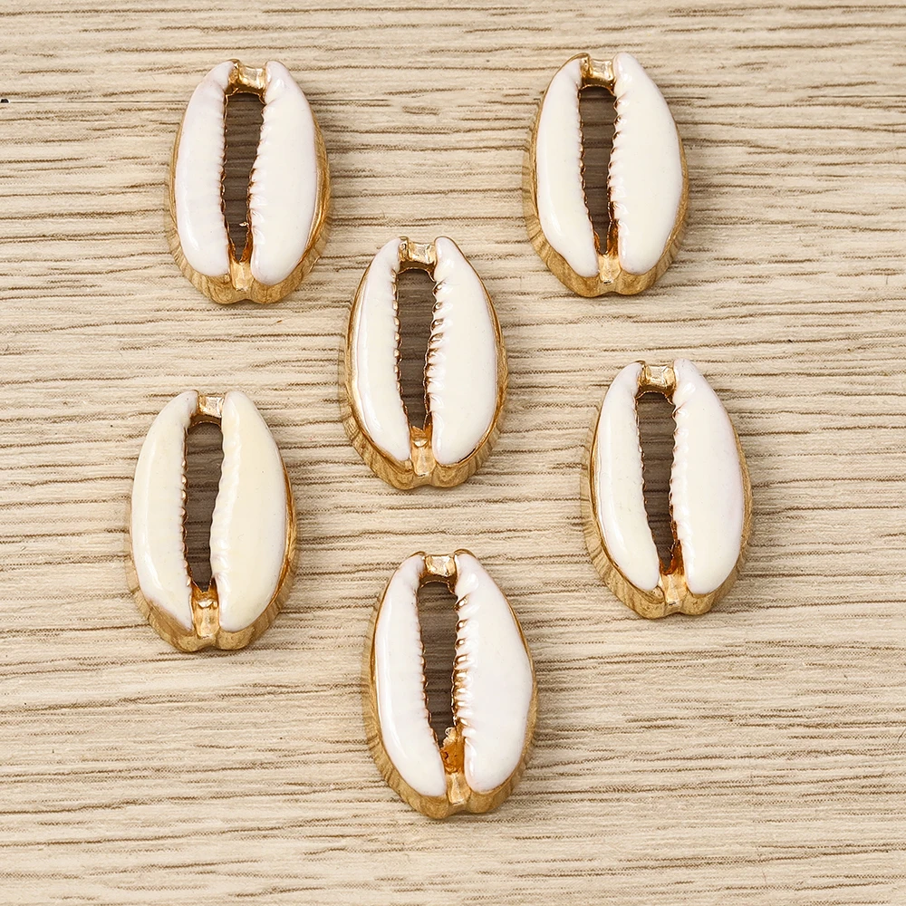 Tusember 30 Stück 12 x 19 mm Legierung, goldfarben, weiße Muschelanhänger, Anhänger für Halsketten, Ohrringe, handgefertigte Schmuckherstellung, DIY – Detail 4