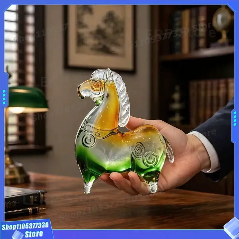 15cm Chinese Style Crystal Glass Tang Horse Zodiac Statue Elegant Home Decor Ornament Perfect Gift for Friends Family Living