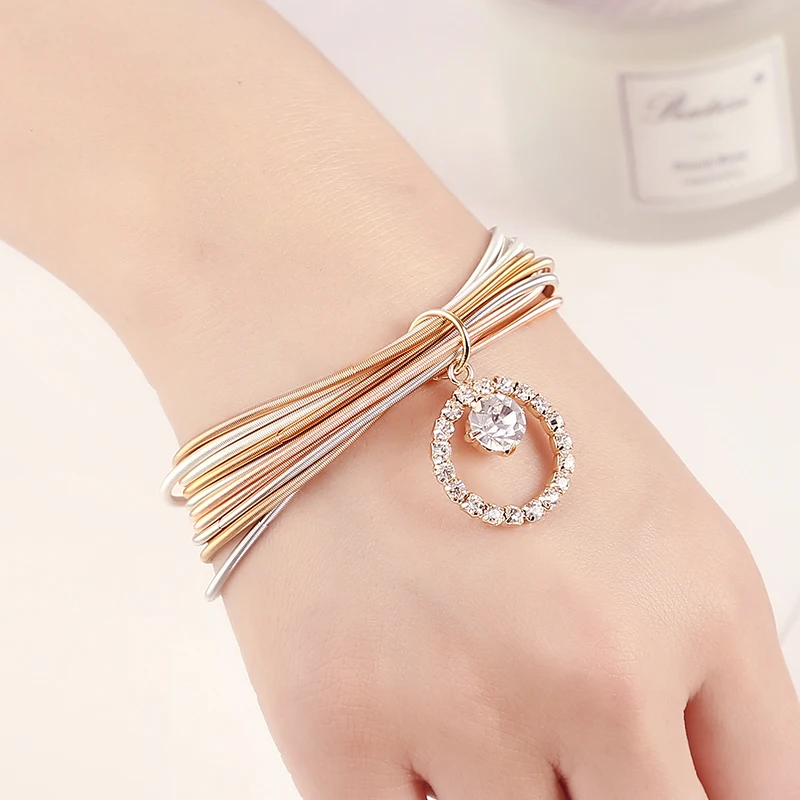 Metal Guitar String Jewelry Cute Women's Gift Circular Shiny Rhinestone Classic Fashion Mixed Color Multi-Storey Spring Bracelet