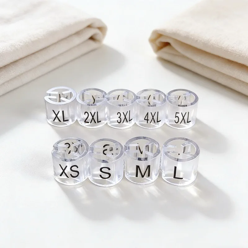 

100PCS Transparent Clothes Hanger Size Markers Plastic Home Hangers Size Tag Kit XS-5XL Snap On Hanger Divider Accessories Label