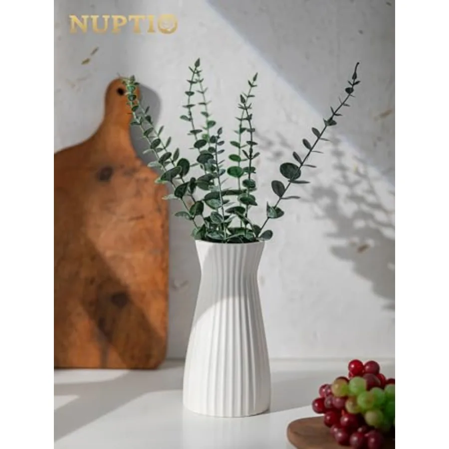 White Ceramic Flower Vase: 7.9" Tall Unglazed Pampas Grass Vases for Building Block Flowers - Modern Decorative Table Centerpie view 4