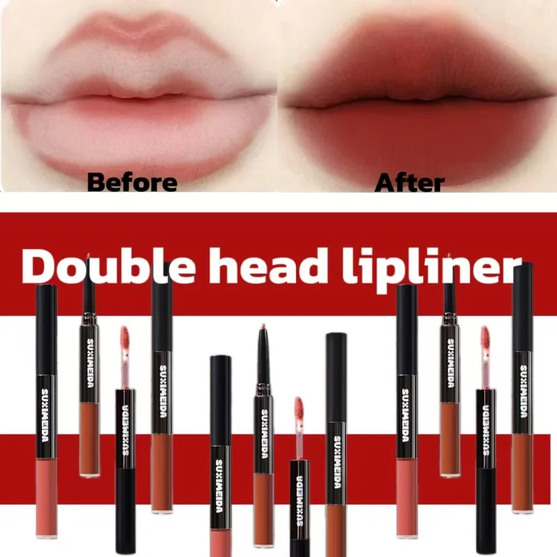 Dubbele kop Lipliner Lippenborstel Lippenstift Twee in één omtrek De lipvorm Mollige lippen Fluwelen textuur Koreaanse cosmetica Hydraterend